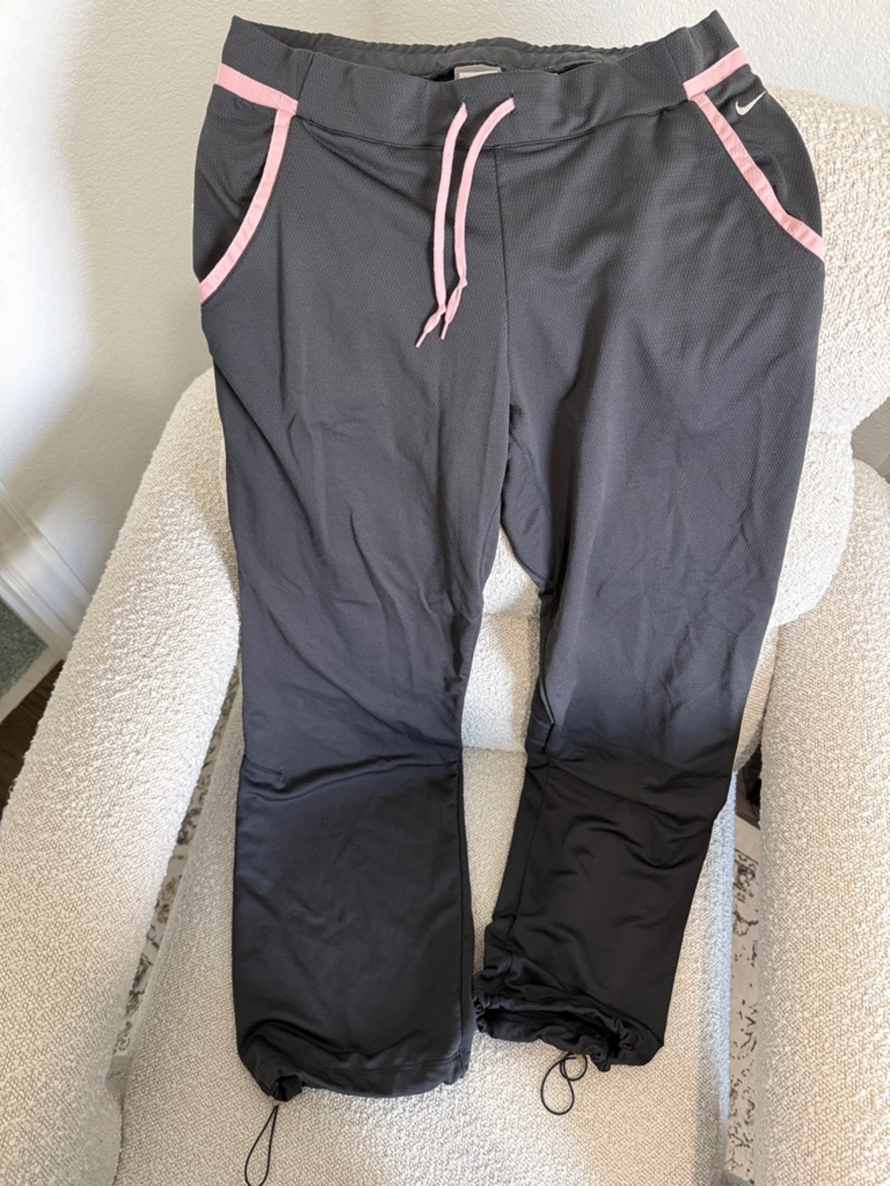 Nike Athletic Gray and Pink Pants, Size L.